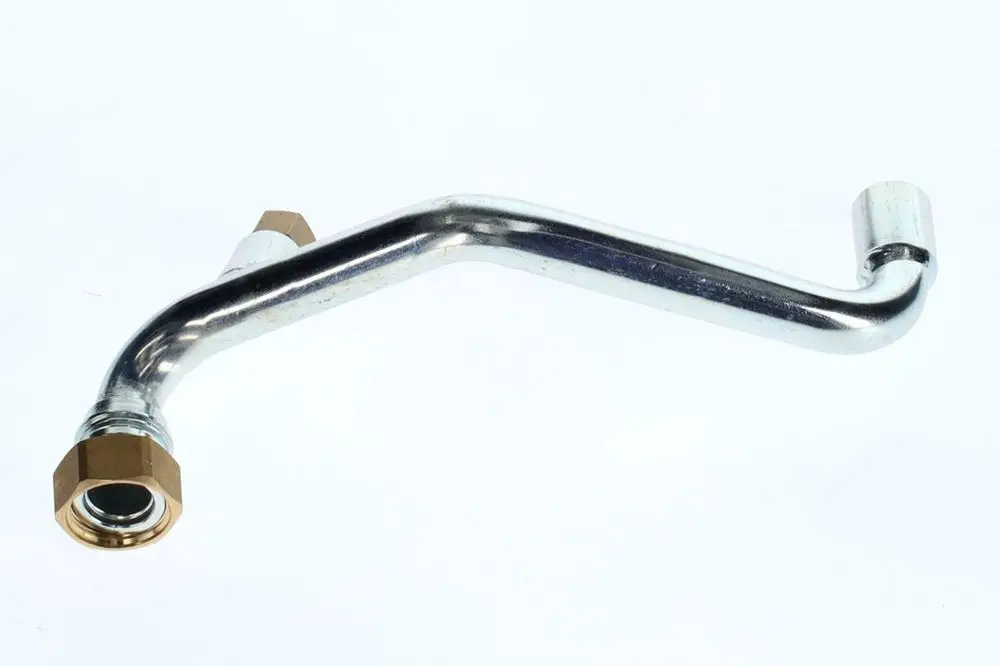 Vorlaufrohr aus Metall mit gebogener Form und zwei Anschlussgewinden, das in Heizsystemen von Bosch verwendet wird.